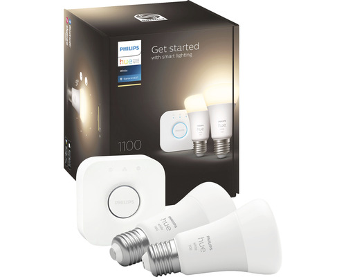 Set Philips Hue controller wireless și 2 becuri LED variabile E27 9W 806 lumeni, glob mat A60, lumină caldă, Bluetooth