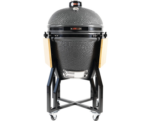 Grătar cu cărbuni Grill Guru Kamado Original XL ceramică Ø 56 cm gri incl. suport mobil, 2 mese laterale pliante, termometru în capac-0