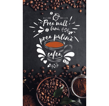 Boabe de cafea și cafea măcinată cu inscripție și ilustrație ceașcă de cafea