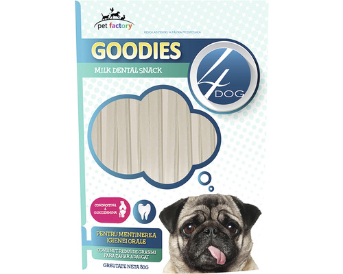 Recompensă Goodies Sental Sticks cu lapte și glucozamină 80 g Pachet de gustări dentare cu lapte pentru câini