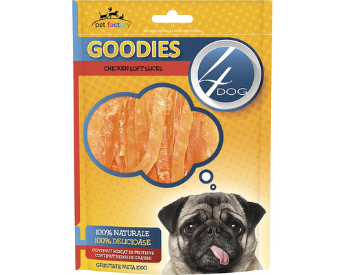 Recompensă pentru câini Goodies Soft Chicken Slices 100 g Pachet gustare pentru câini Chicken Soft Slices