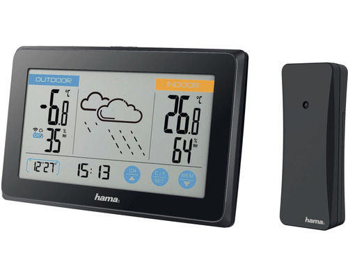 Stație meteo Hama Touch, negru Stație meteo Hama cu senzor de interior și exterior