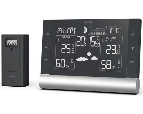 Stație meteo Hama Black Line Plus, negru Stație meteo Hama cu afișaj al temperaturii interioare și exterioare