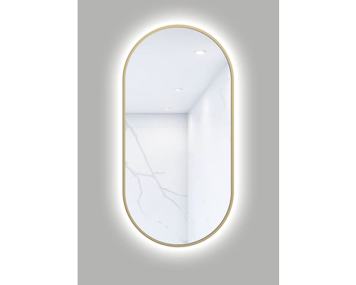 Oglindă baie cu LED Cordia Oval Line Blacklight 50x100 cm ramă aurie IP 44 Oglindă ovală cu iluminare pentru baie