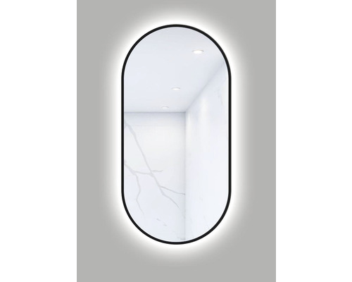 Oglindă baie cu LED Cordia Oval Line Blacklight 50x100 cm ramă neagră IP 44 Oglindă ovală cu iluminare cu leduri pentru baie