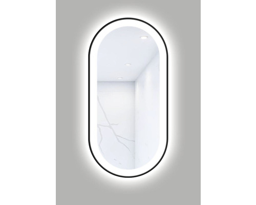 Oglindă baie cu LED Cordia Oval Line Premium 50x100 cm ramă neagră IP 44 Oglindă ovală cu iluminare pentru baie
