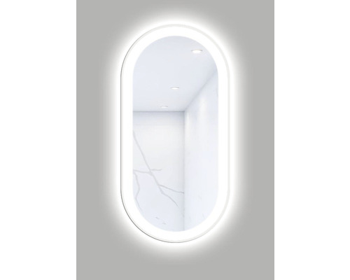 Oglindă baie cu LED Cordia Oval Line Premium 50x100 cm ramă albă IP 44