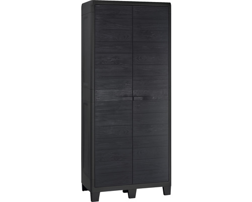 Dulap depozitare grădină pentru unelte Woody mare plastic 78x46x182 cm antracit Dulap din plastic cu model de lemn și două uși