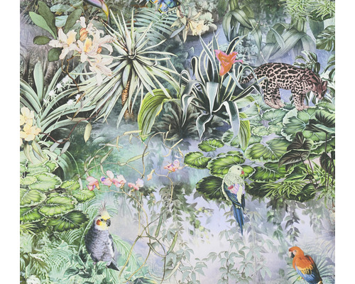 Tapet vlies Dream Flowery flori/animale verde 10,05x0,53 m Tapet cu motiv de junglă, incluzând plante, papagali și leopard