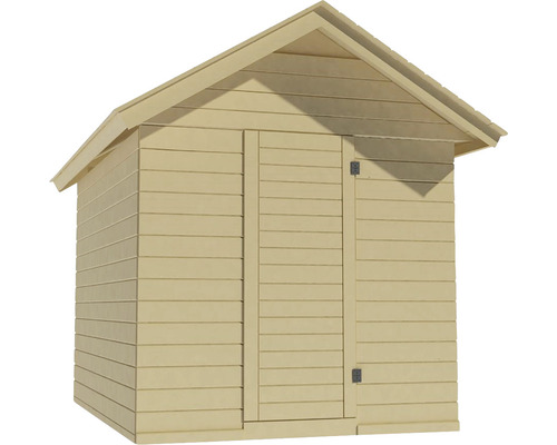 Magazie de grădină din lemn cu acoperiș în două ape și ușă batantă