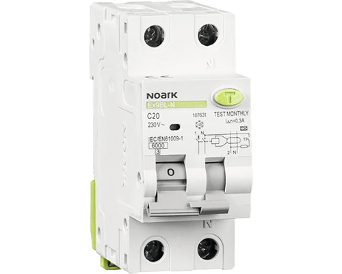 Întreruptor automat cu protecție diferențială Noark RCBO 1P+N 20A 6kA/30mA, curbă C