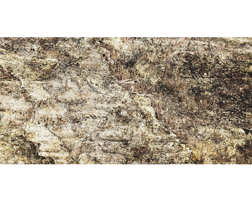 Ardezie translucidă non-adezivă StoneFlex Burning 122x244 cm Prim-plan cu un perete stâncos cu textură aspră ca fundal.
