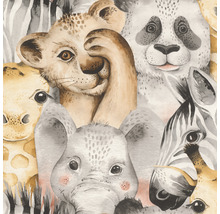 Ilustrație cu leu, girafă, elefant, panda și zebră