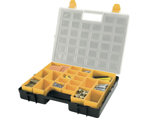 Cutie de sortiment cu diverse piese mici, cum ar fi șuruburi și piulițe