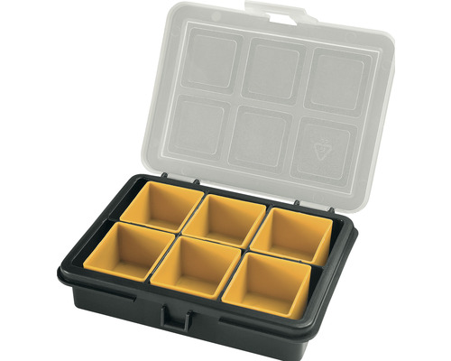 Cutie plastic depozitare & organizare ArtPlast Valentino 120x100x28 mm, 6 casete Cutie de sortiment cu șase compartimente și capac transparent