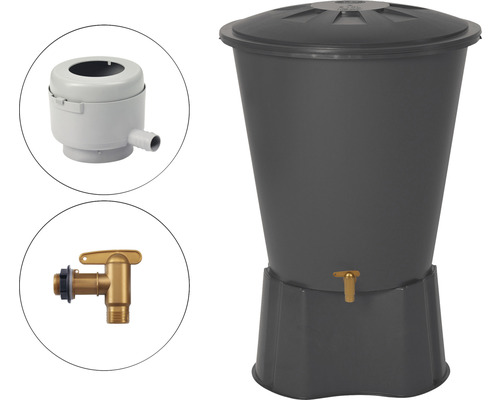 Butoi apă de ploaie rotund Garantia 210 l gri grafit incl. capac, robinet de scurgere și accesorii