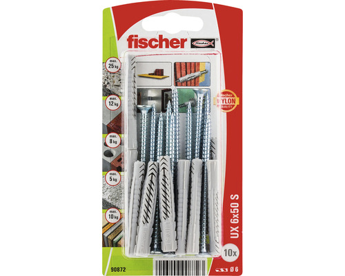 Dibluri plastic cu șurub Fischer UX 6x50 mm, pachet 10 bucăți
