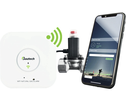 Kit detector inteligent gaze naturale WiFi + electrovalvă 3/4" Bautech, compatibil Air Radio