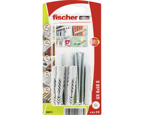 Dibluri plastic cu șurub Fischer UX 8x50 mm, pachet 5 bucăți