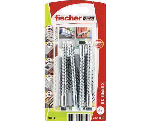 Dibluri plastic cu șurub Fischer UX 10x60 mm, pachet 4 bucăți