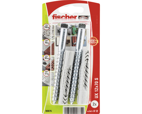 Dibluri plastic cu șurub Fischer UX 12x70 mm, pachet 2 bucăți
