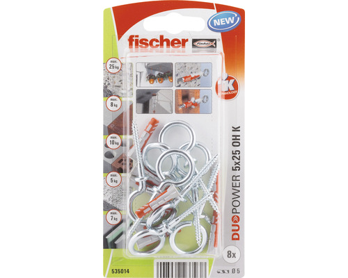 Set dibluri și șuruburi Fischer cu șuruburi cu inel, 5x25 mm, 8 bucăți