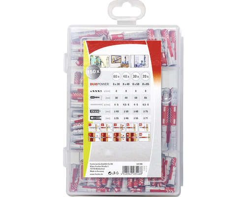 Cutie sortimentată de dibluri Fischer Duopower cu 150 de bucăți