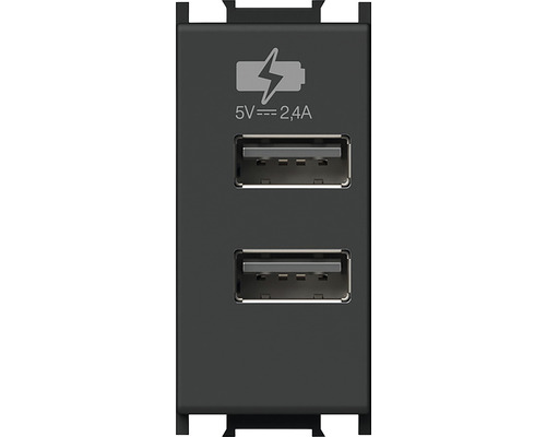 Priză USB dublă TEM max. 2400 mAh, 1 modul, negru