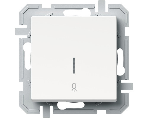 Buton cu revenire TEM Logiq, cu locaș pentru LED, simbol pentru iluminat, alb Întrerupător de lumină cu funcție de dimmer