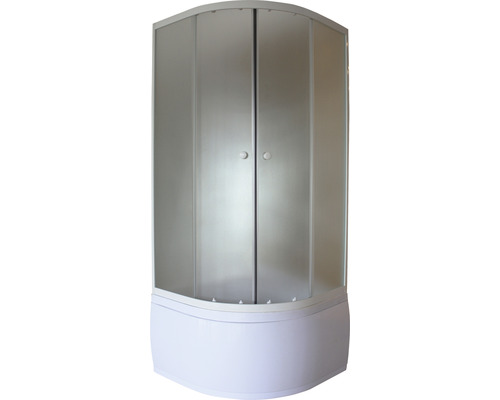 Set cabină de duș semirotundă cu cădiță duș înaltă 80x80x197 cm sticlă securizată mată profil alb