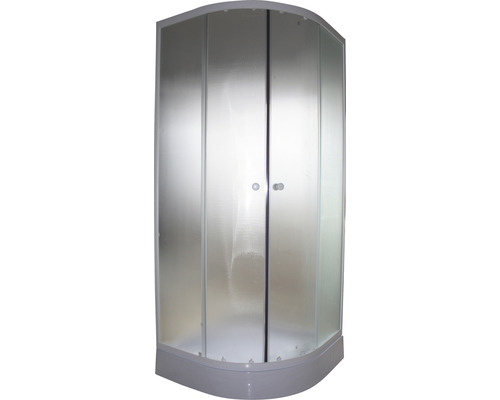 Set cabină de duș semirotundă cu cădiță duș joasă 80x80x195 cm sticlă securizată mată profil alb