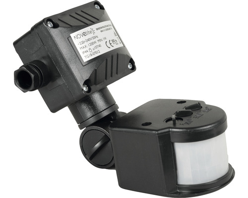 Senzor de mișcare Novelite 180° 1200W, cu braț, pentru exterior IP44, negru Senzor de mișcare pentru exterior