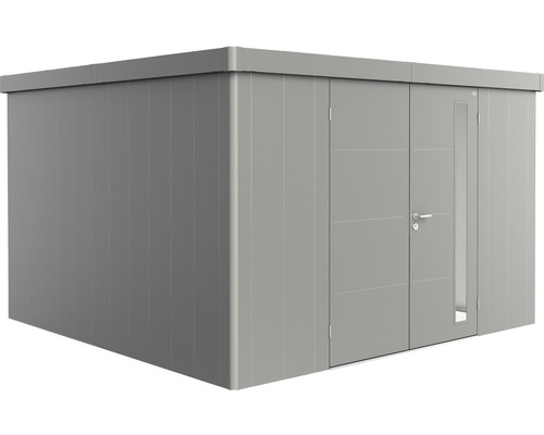 Magazie grădină Biohort Neo 4D metal ușă dublă 348x348 cm gri-cuarț metalizat Șopron de grădină gri cu ușă dublă și fereastră laterală