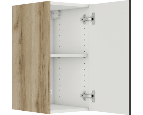 Dulap de baie deschis cu ușă din lemn și raft