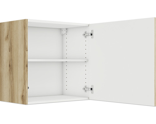 Dulap de bucătărie suspendat deschis, cu ușă din lemn și două rafturi