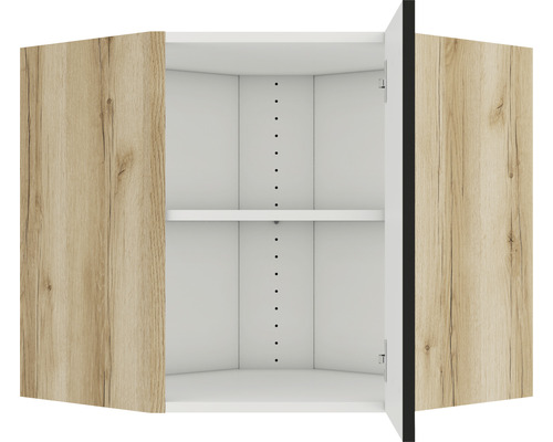 Dulap suspendat pe colț cu două rafturi și uși din lemn