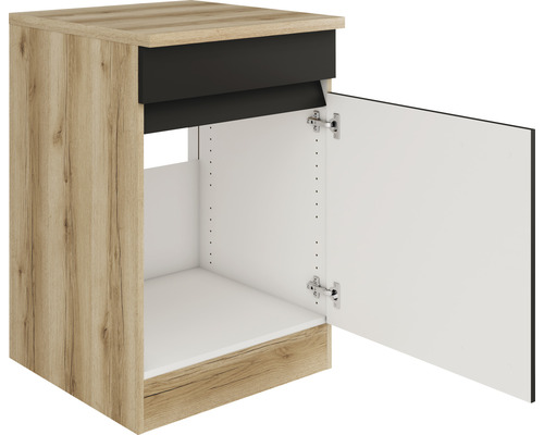 Dulap inferior cu un sertar și o ușă deschisă