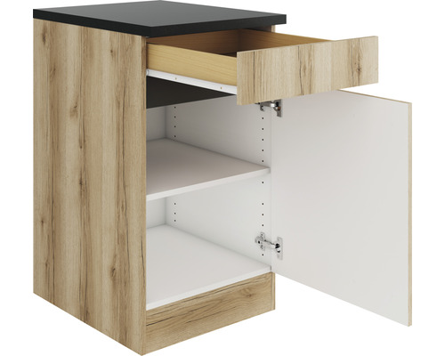 Corp inferior cu sertar, ușă deschisă și rafturi