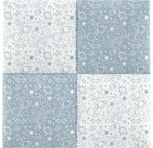 Panou decorativ tapițat Cosmos alb/albastru 30x30 cm, set 4 buc.