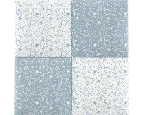 Plăci pătrate cu model spațial cu rachete, planete și stele