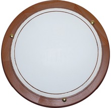 Plafonieră rotundă cu ramă din lemn și difuzor alb