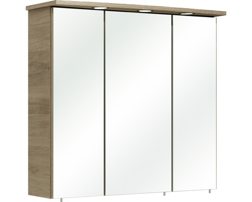 Dulap baie cu oglindă pelipal 37-II, 3 uși, iluminare LED, PAL, 75x72 cm, stejar Sanremo, IP 44