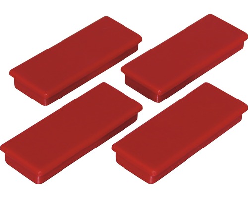 Magneți de organizare Industrial 55x22,5mm roșu, set 4 bucăți Patru dopuri dreptunghiulare din plastic