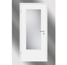 Ușă interioară albă cu inserție de sticlă și mâner