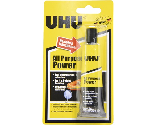 Adeziv universal UHU All Purpose Power 42 g Adeziv universal Uhu Power, flexibil și transparent, tub de 30 ml