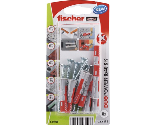 Dibluri Fischer Duopower 8x40 cu șuruburi, 8 bucăți