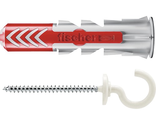 Dibluri plastic cu cârlig rotund alb Fischer DuoPower 10x50 mm, 2 bucăți-0