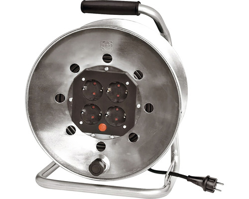 Prelungitor electric pe tambur metalic 4 prize 25m cablu cauciuc 3x1,5 mm²