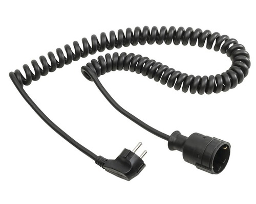 Prelungitor electric extensibil 4m 3600W negru, tip spirală Cablu spiralat cu ştecăr şi cuplaj