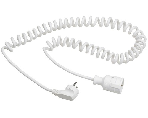 Prelungitor electric extensibil 4m 3600W alb, tip spirală Cablu spiralat alb cu ștecher și cuplă